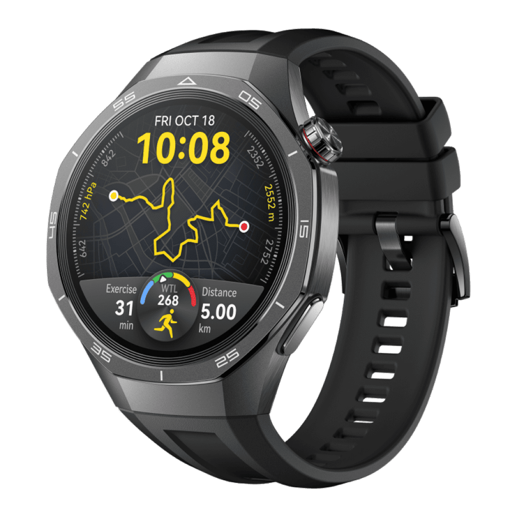 HUAWEI WATCH GT 5 Pro 46mm / Boîtier en alliage de titane / Bracelet en fluoroélastomère noir / GPS / ECG / Bluetooth 5.2 / Montre Connectée / Fonctionne avec iOS et Android